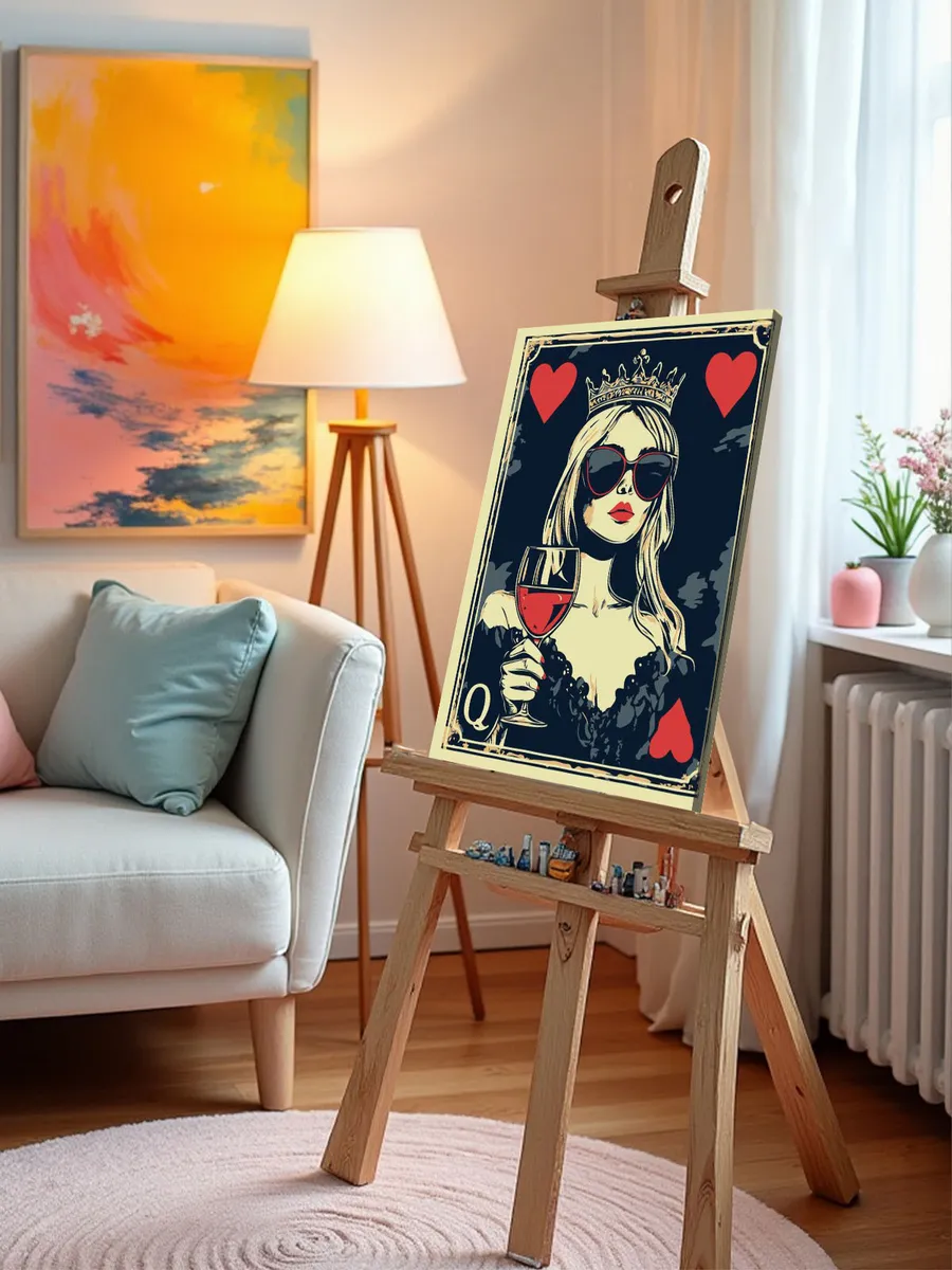 Картина по номерам «Девушка в очках, красное вино, карта дама» — картинка 9