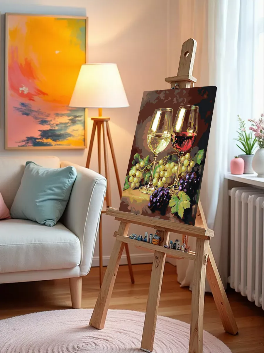 Картина по номерам «Красное, белое вино и виноград, натюрморт» — картинка 9