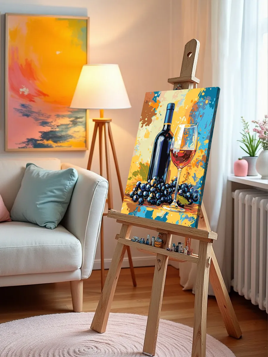 Картина по номерам «Красное вино и виноград, натюрморт» — картинка 9