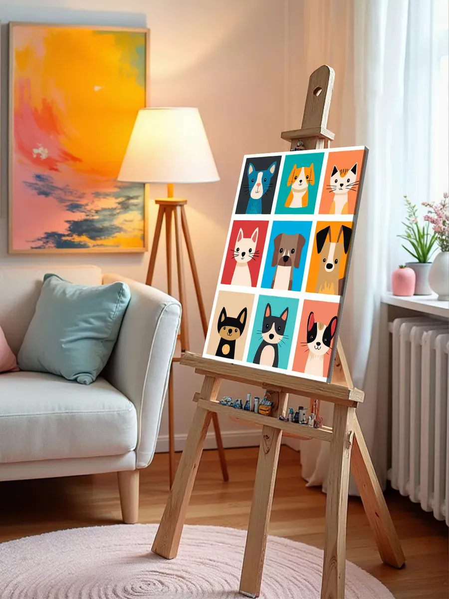 Картина по номерам «Разноцветные кошки и собаки поп-арт» — картинка 10