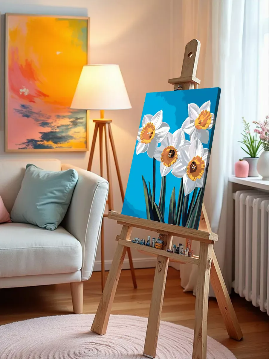 Картина по номерам «Цветы: нежные нарциссы, первоцветы, весна» — картинка 10