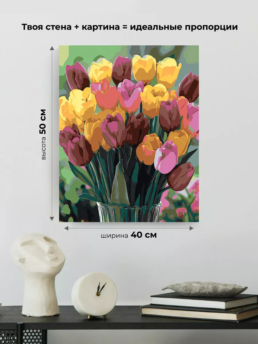 Картина по номерам «Цветы: яркие тюльпаны в вазе, весна» — картинка 3