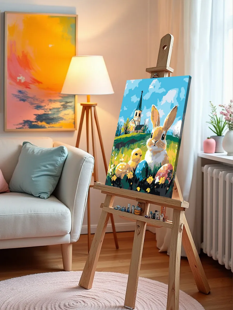 Картина по номерам «Религия: Пасха, кролик и церковь, весна» — картинка 10