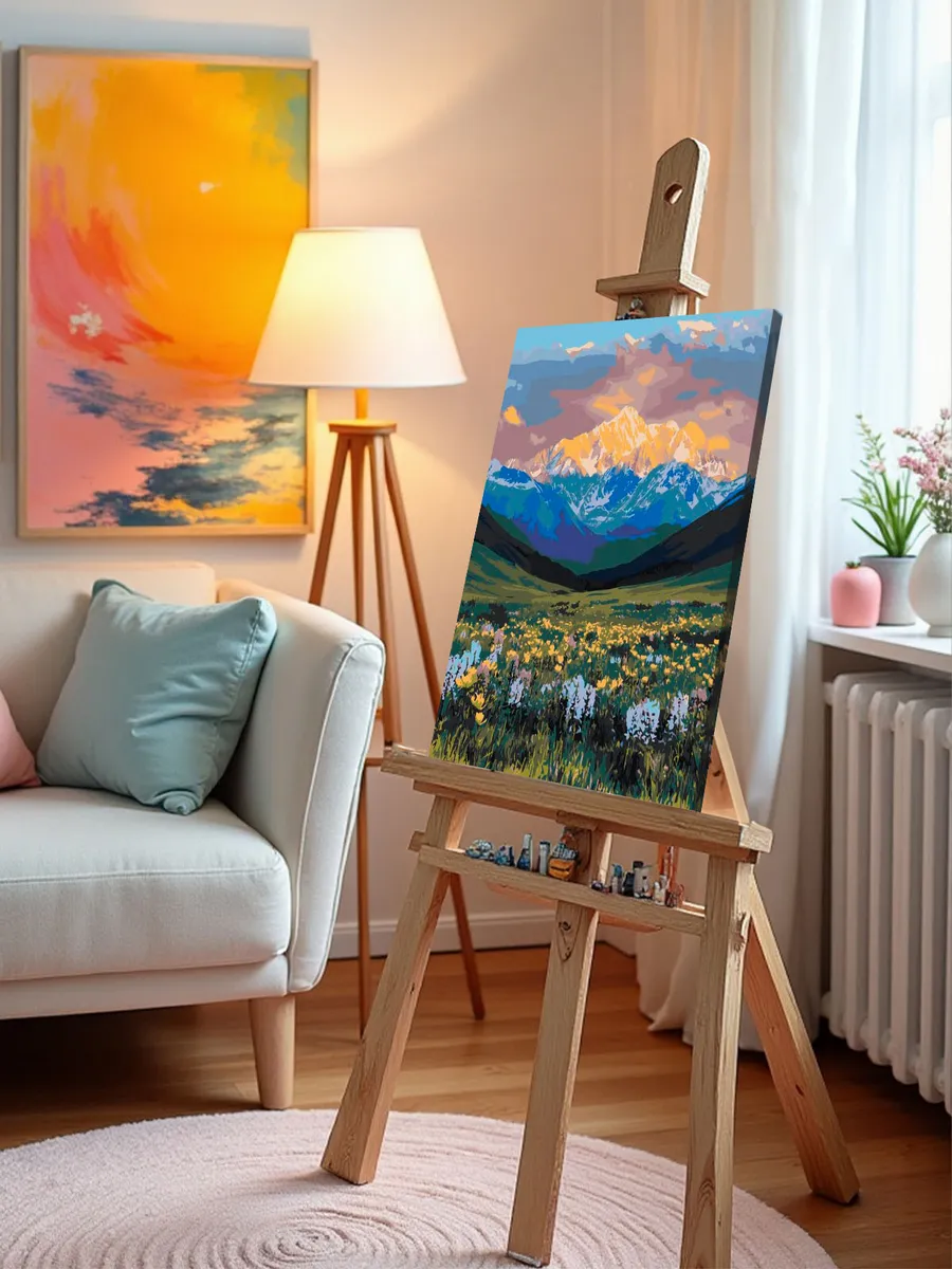 Картина по номерам «Цветы на поляне и горы на рассвете» — картинка 10