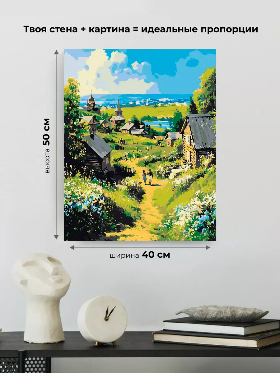 Картина по номерам «Пейзаж: церковь в деревне, цветы, весна» — картинка 3