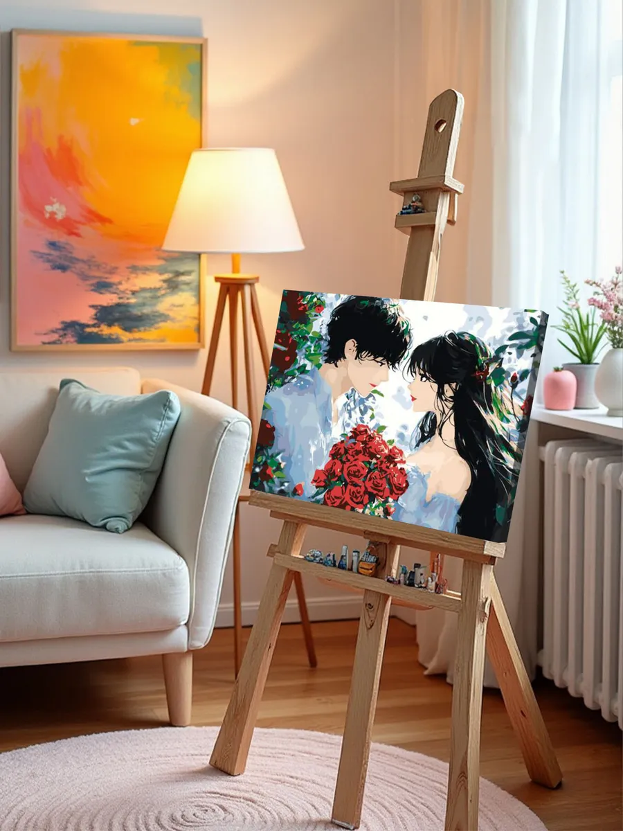 Картина по номерам «Романтика в стиле аниме, влюбленные, розы» — картинка 10