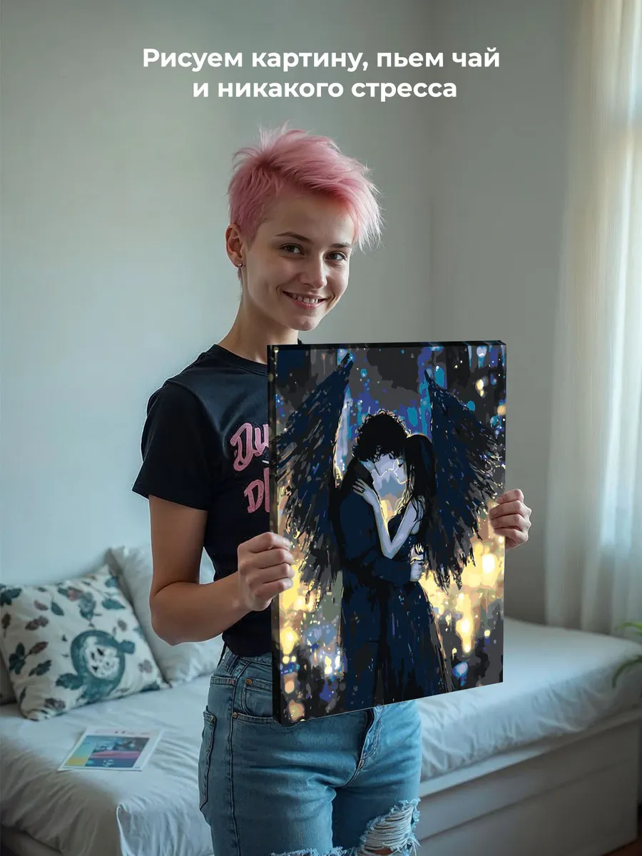 Картина по номерам «Романтика аниме, влюбленные ангелы» — картинка 7