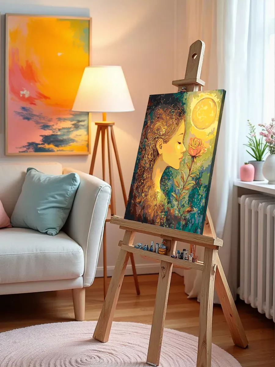 Картина по номерам «Девушка и роза, освещенные солнцем арт» — картинка 9