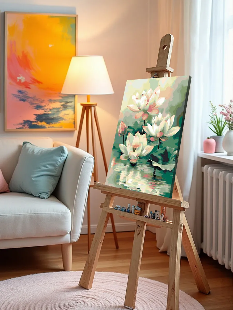 Картина по номерам «Цветы: нежные лотосы в пруду, буддизм» — картинка 9