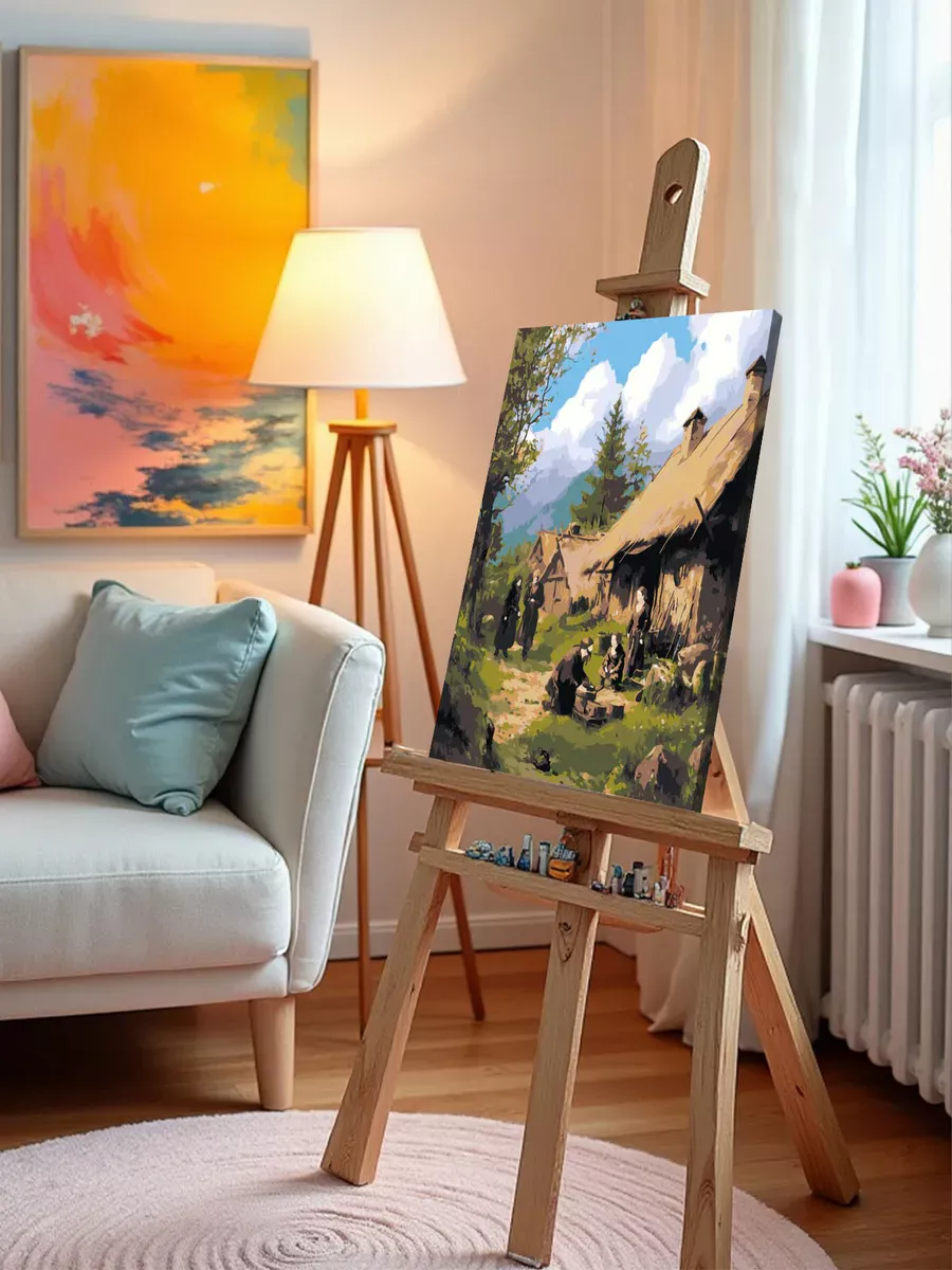 Картина по номерам «Пейзаж: дом в английской деревне в горах» — картинка 10