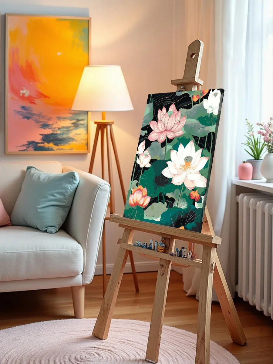 Картина по номерам «Цветы: разноцветные лотосы в пруду» — картинка 10