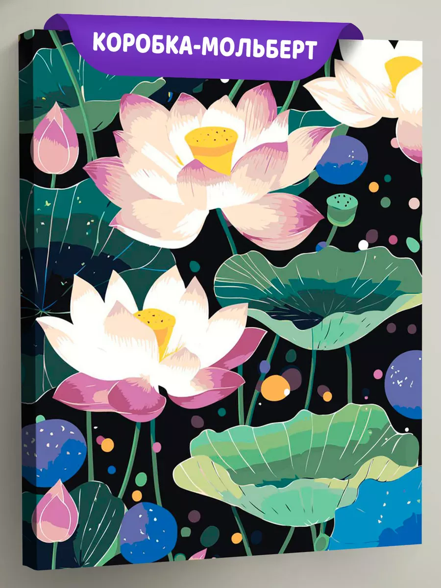 Картина по номерам «Цветы: яркие лотосы в пруду, буддизм»