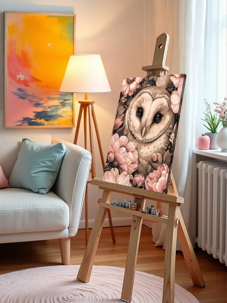 Картина по номерам «Животные: необычная птица сова в цветах» — картинка 9