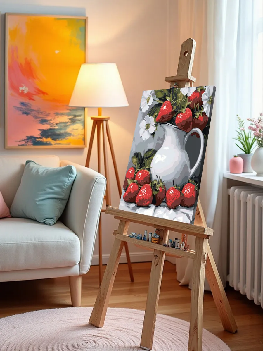 Картина по номерам «Натюрморт: клубника в кувшине, цветы» — картинка 10