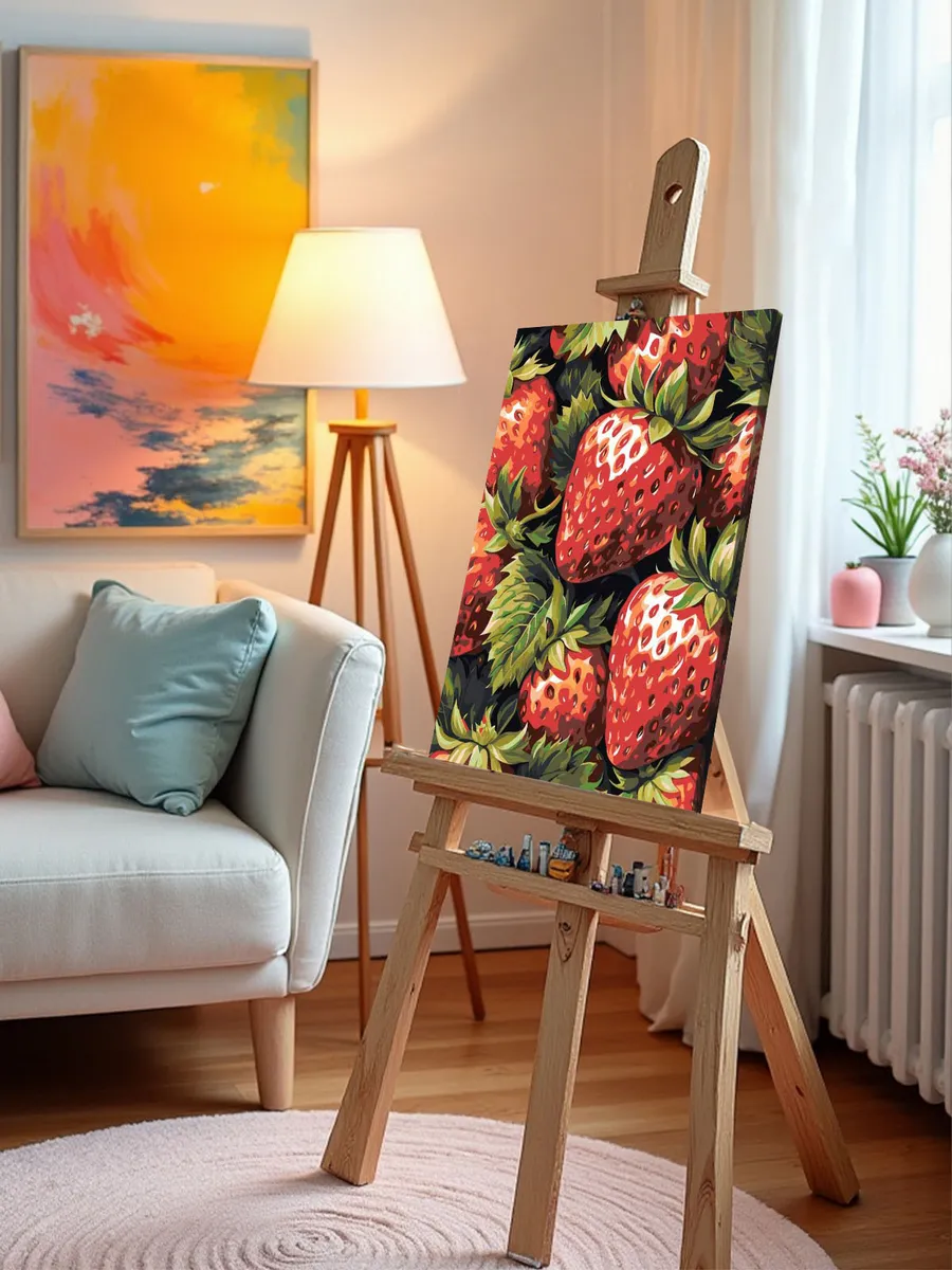 Картина по номерам «Натюрморт: спелые ягоды клубники» — картинка 9