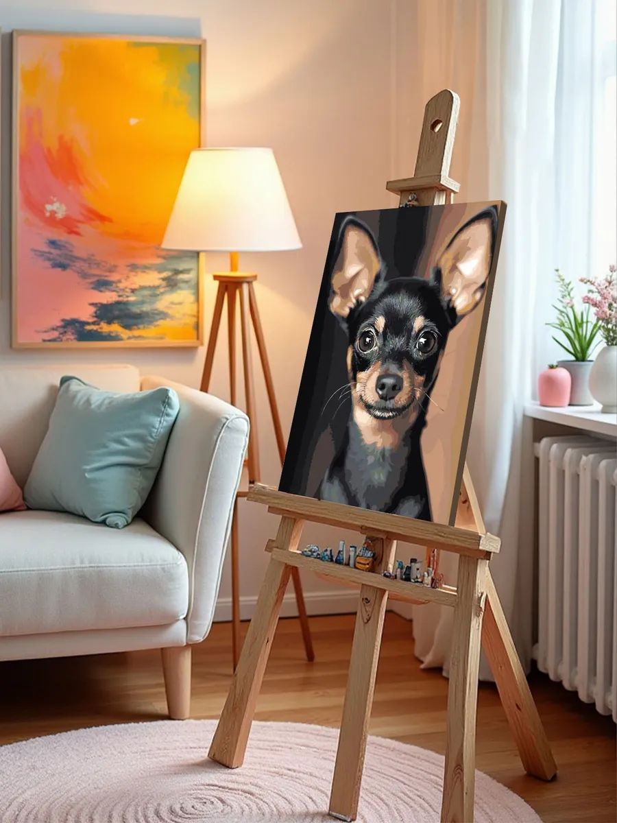 Картина по номерам «Собаки: черный той терьер, портрет» — картинка 9