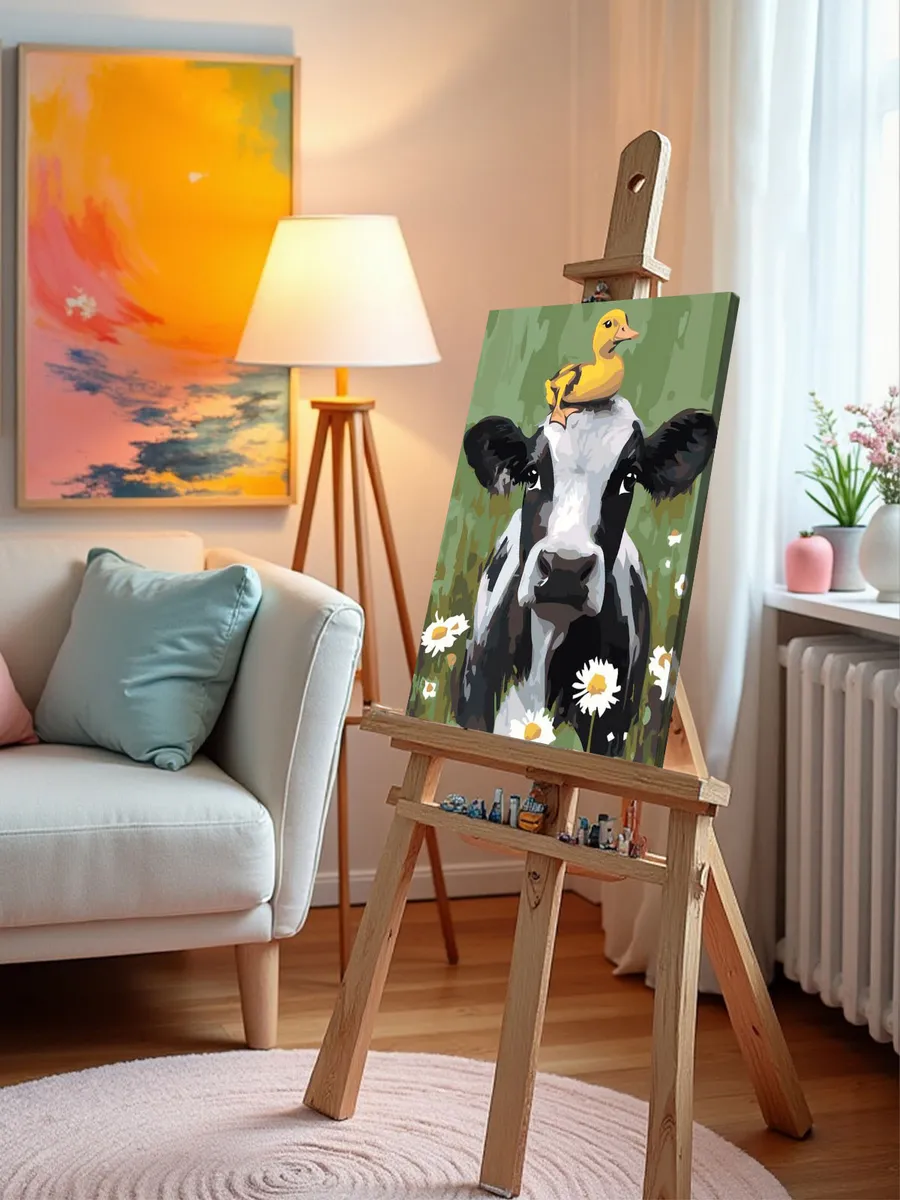 Картина по номерам «Животные: корова с утенком, ромашки» — картинка 10