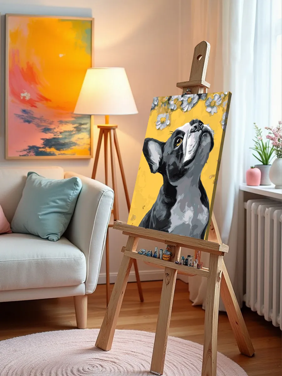 Картина по номерам «Собаки: французский бульдог и цветы» — картинка 10