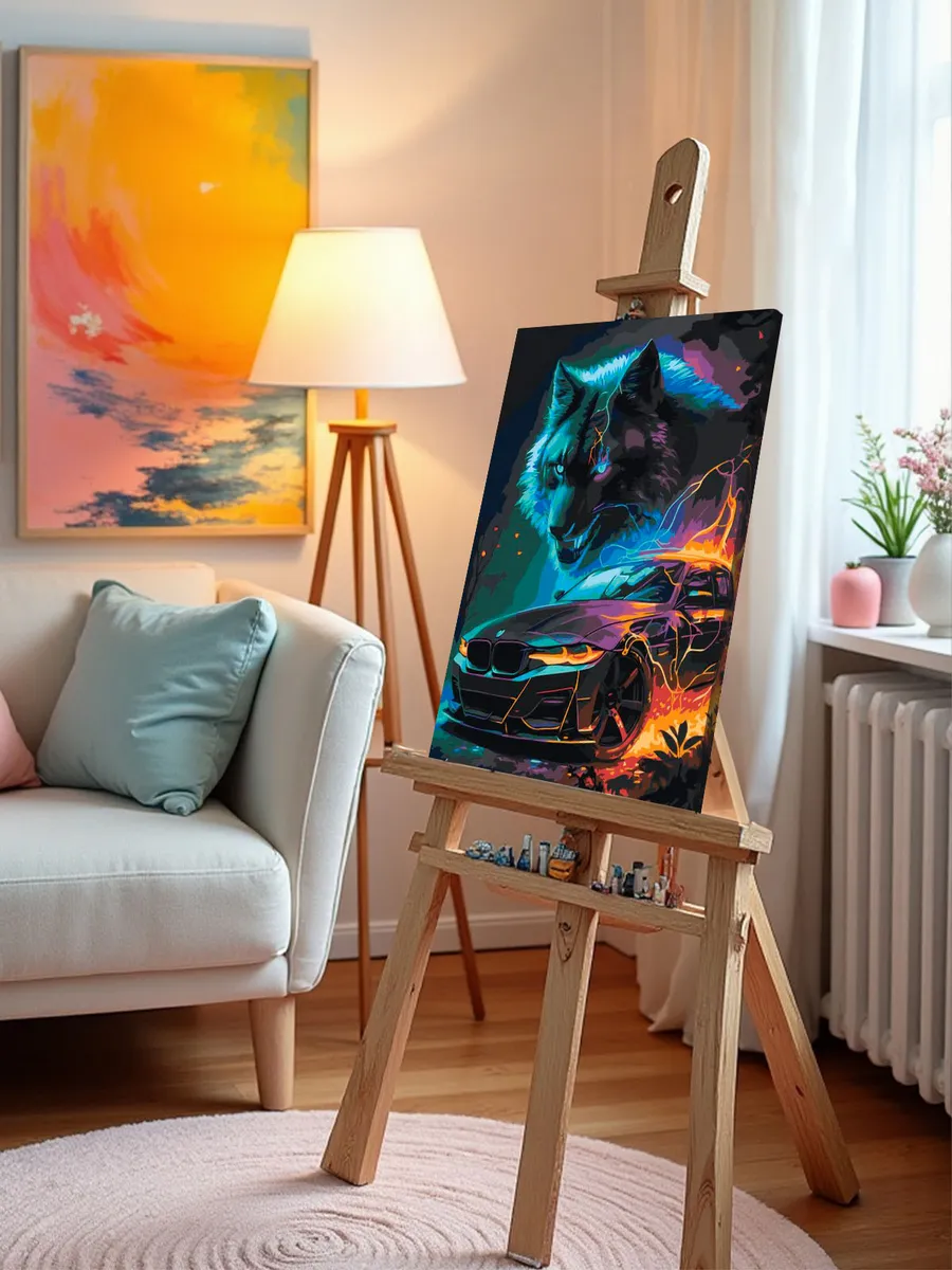 Картина по номерам «Машины: гоночная BMW БМВ М3 и волк» — картинка 10