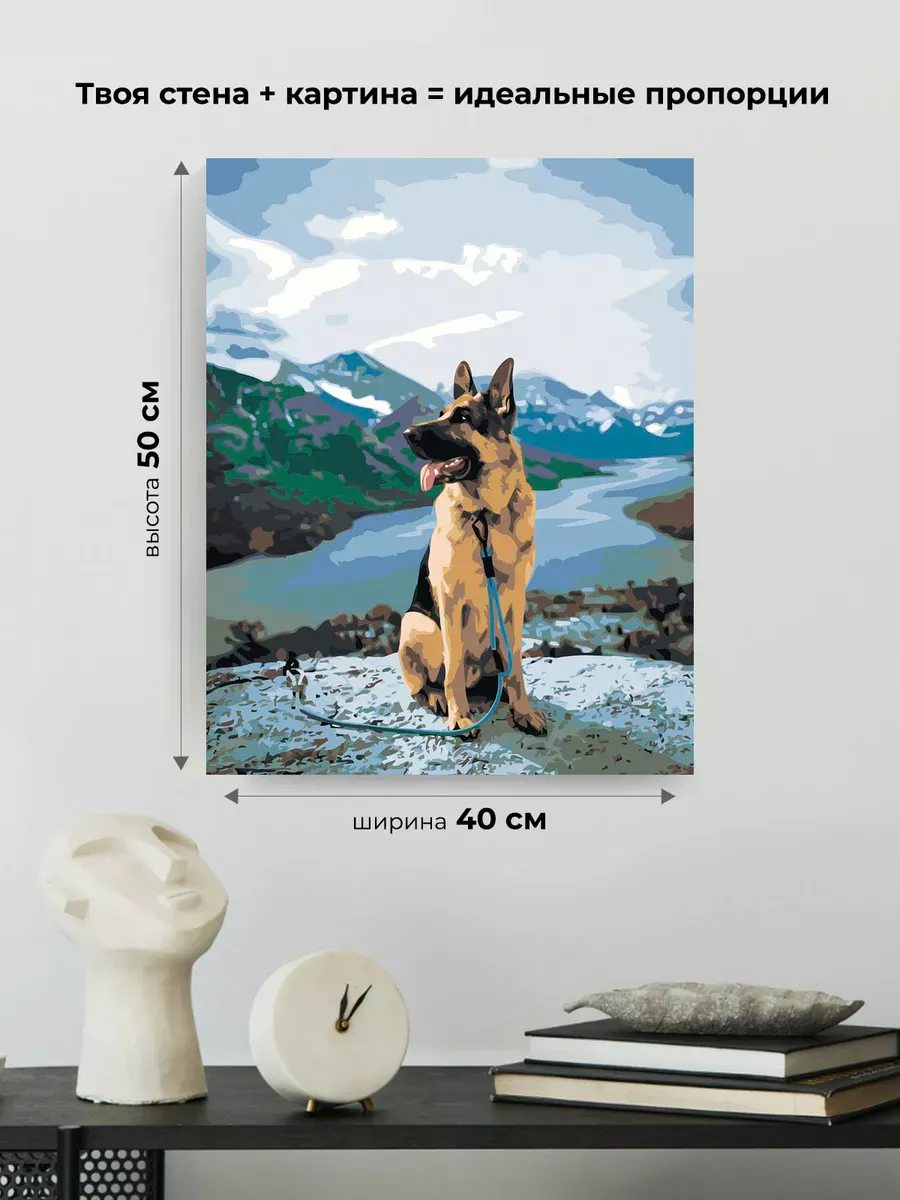 Картина по номерам «Собаки: Немецкая овчарка и снежные горы» — картинка 3