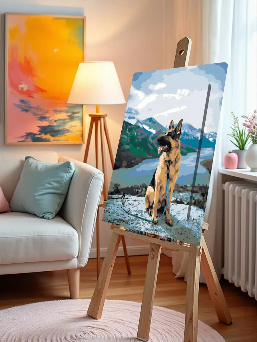 Картина по номерам «Собаки: Немецкая овчарка и снежные горы» — картинка 10