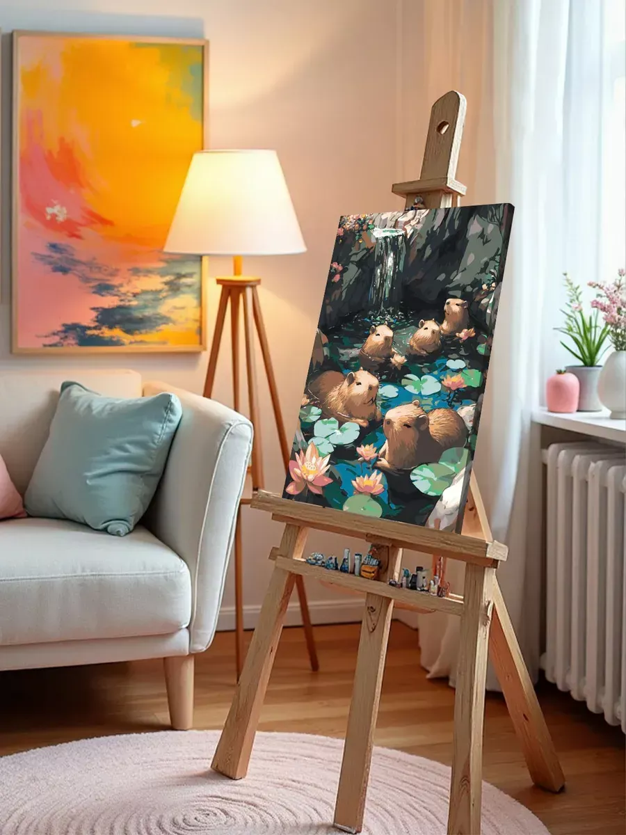 Картина по номерам Милые животные капибары в реке — картинка 10