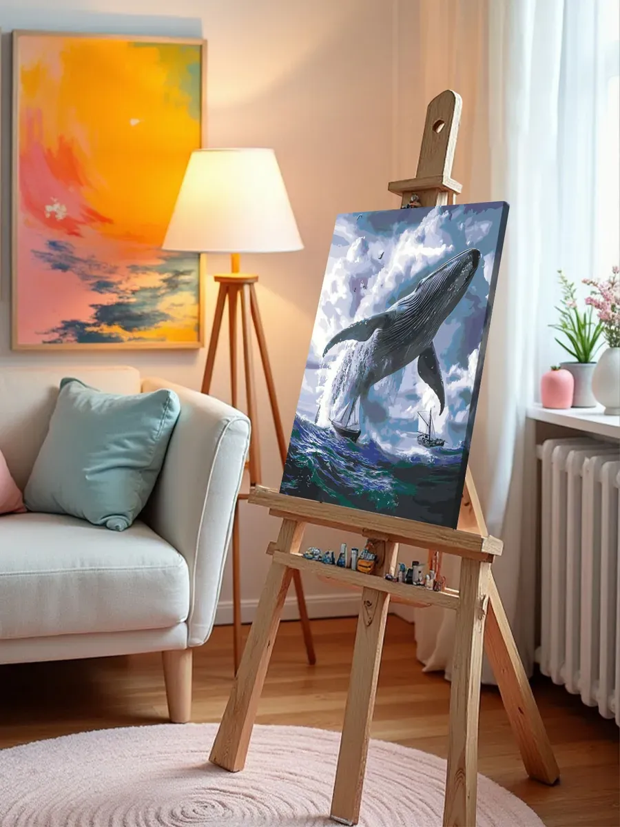 Картина по номерам Животные большой кит корабли и море — картинка 9