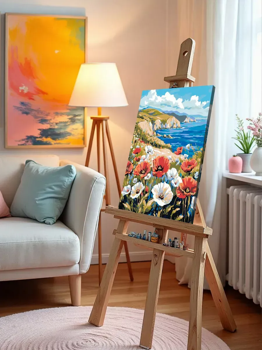 Картина по номерам Пейзаж цветы маки на берегу моря — картинка 10