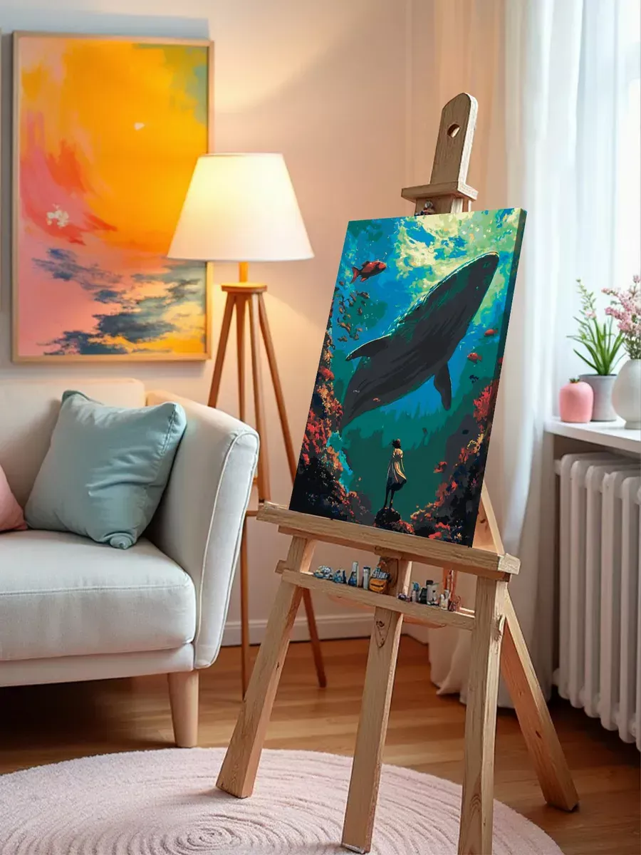 Картина по номерам Животные кит рыбы и девушка в море — картинка 10