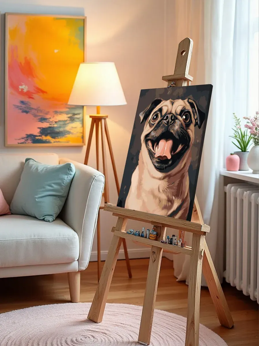 Картина по номерам Собака мопс крупным планом арт — картинка 10