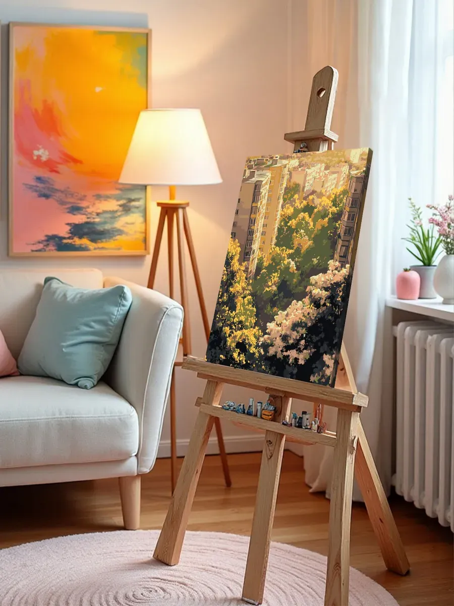 Картина по номерам Панельки родные весна в городе — картинка 9