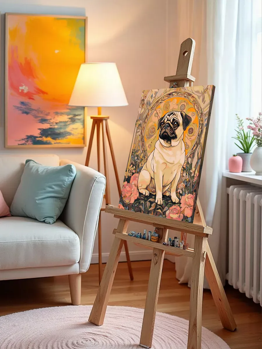 Картина по номерам Собака мопс в стиле Альфонс Муха — картинка 10