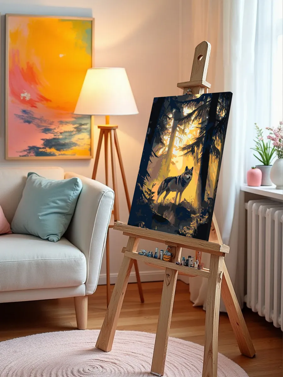 Картина по номерам Животные волк в хвойном лесу — картинка 10