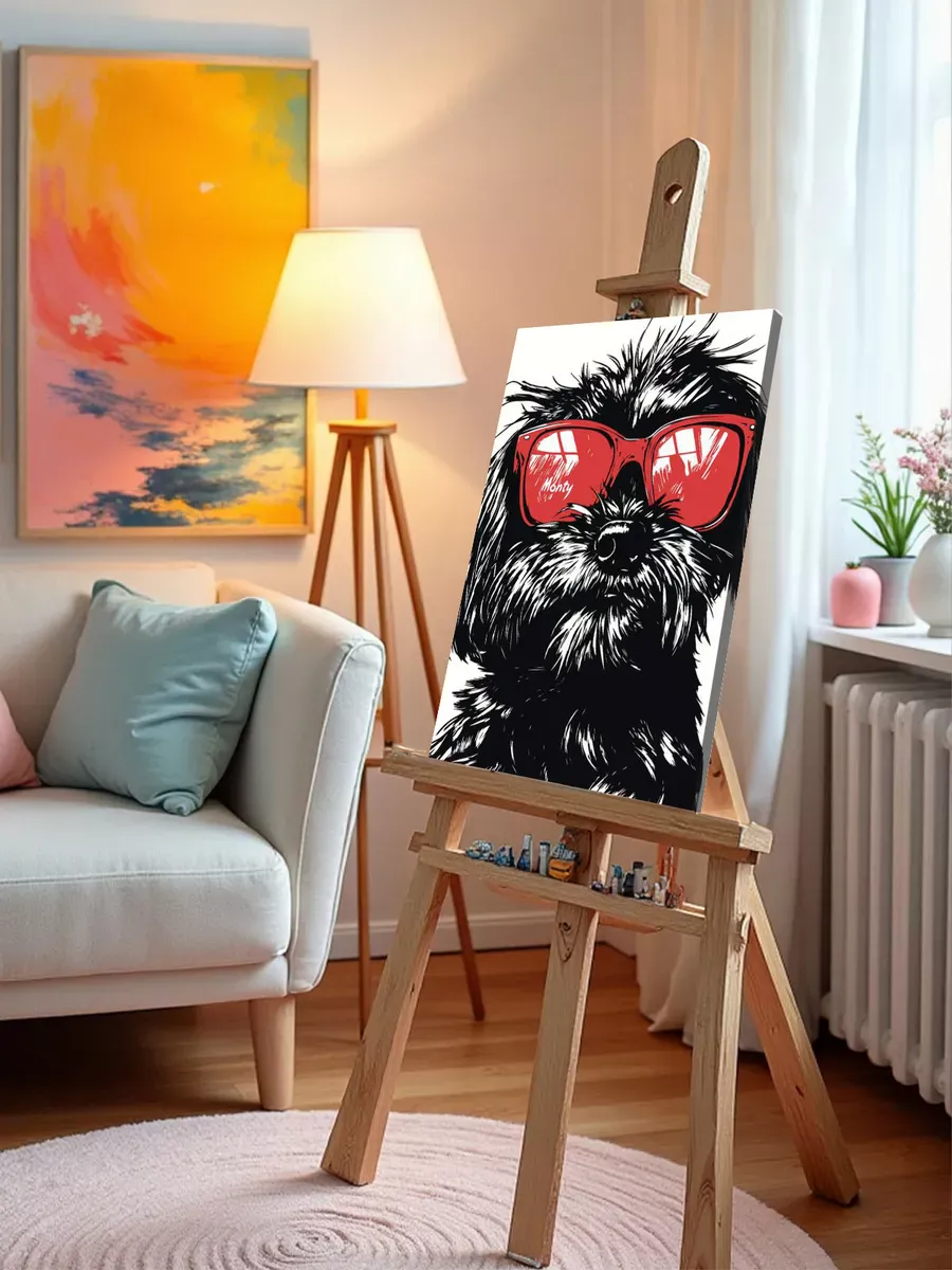 Картина по номерам Собака черная Тибетская болонка в очках — картинка 10