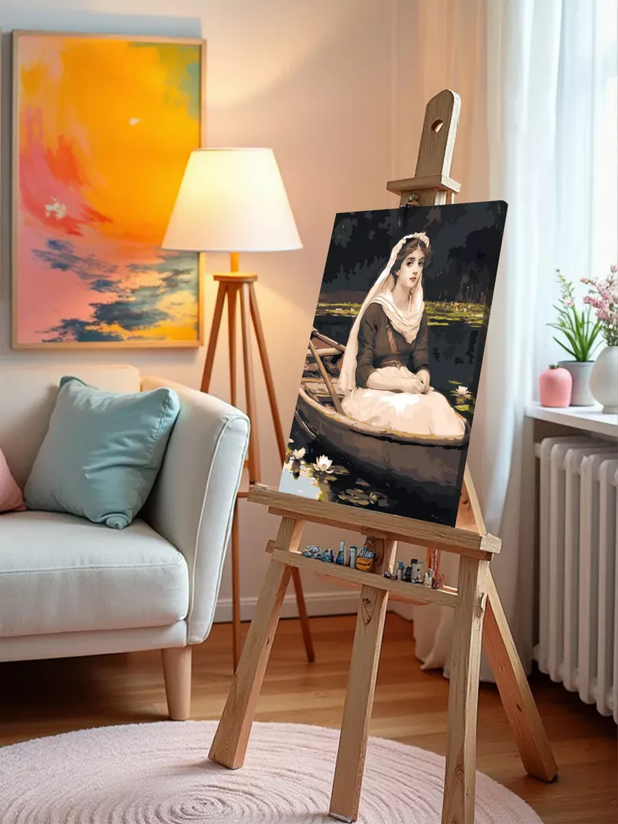 Картина по номерам Портрет девушки в лодке и лилии — картинка 10