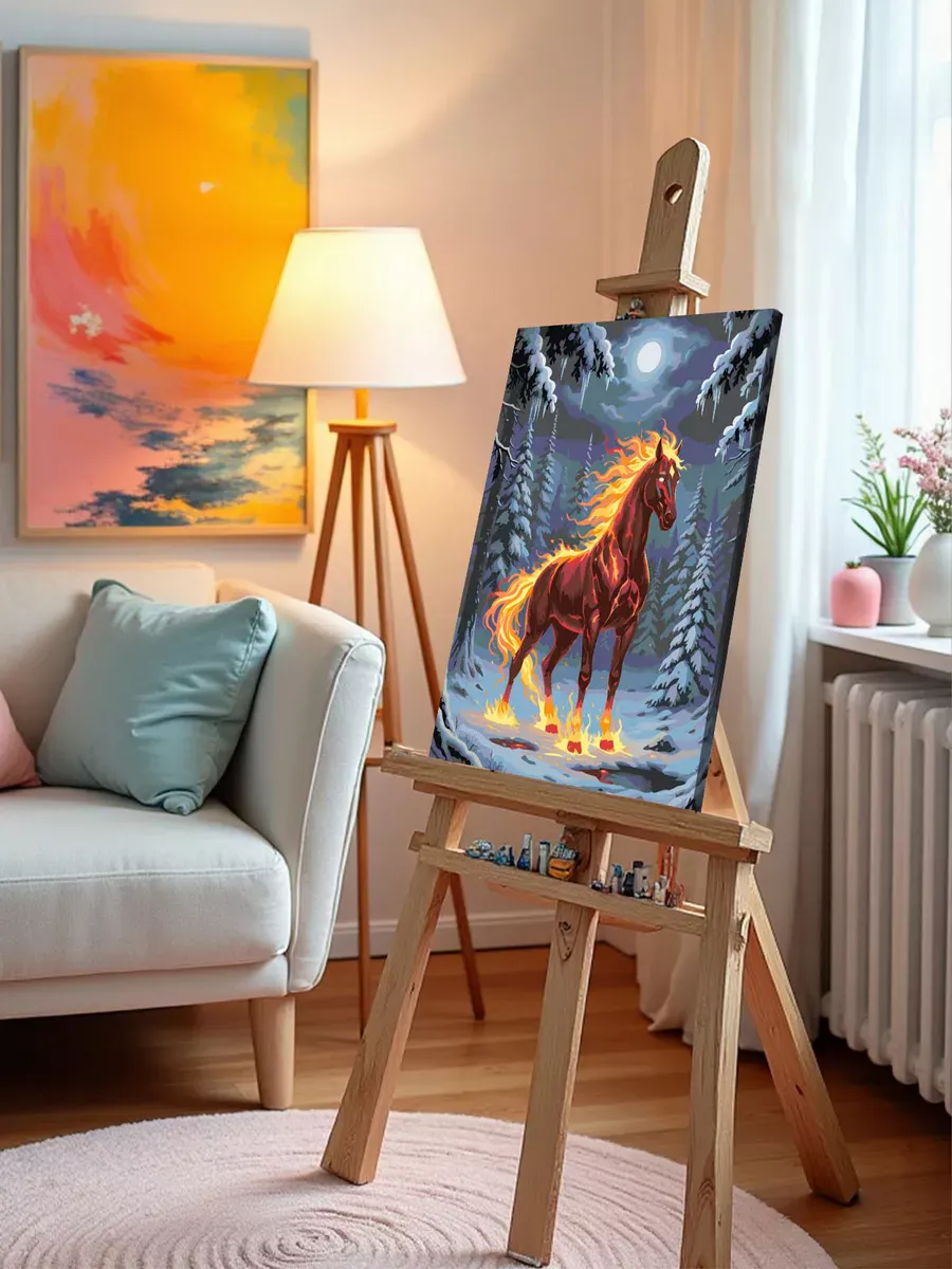 Картина по номерам Огненная лошадь и зимняя ночь Символ года — картинка 9