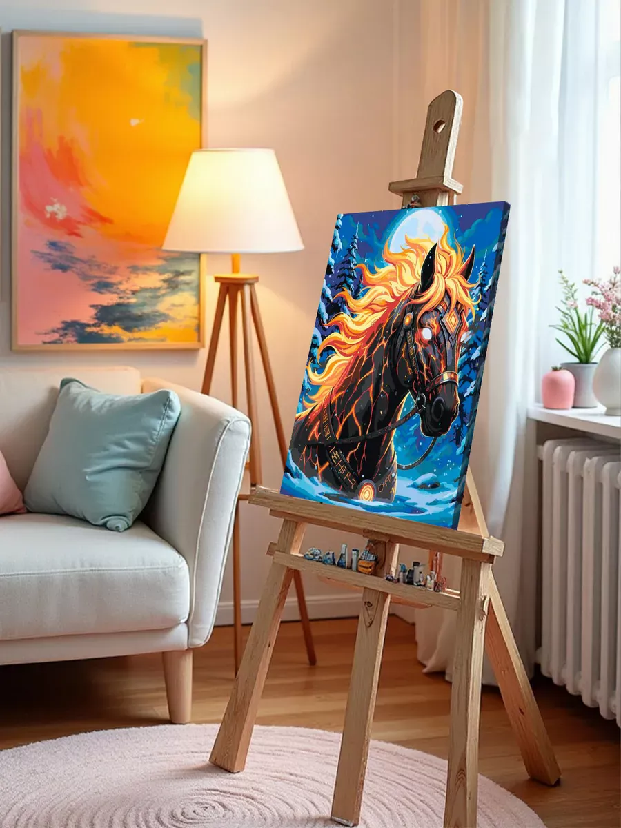 Картина по номерам Огненная лошадь и зимняя ночь Символ года — картинка 10
