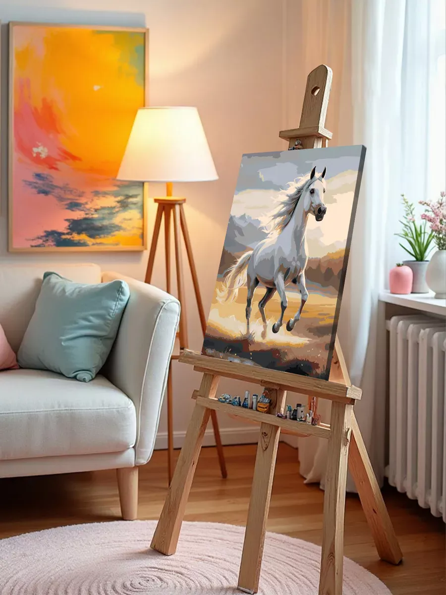 Картина по номерам Лошадь в осенних горах Символ года — картинка 9