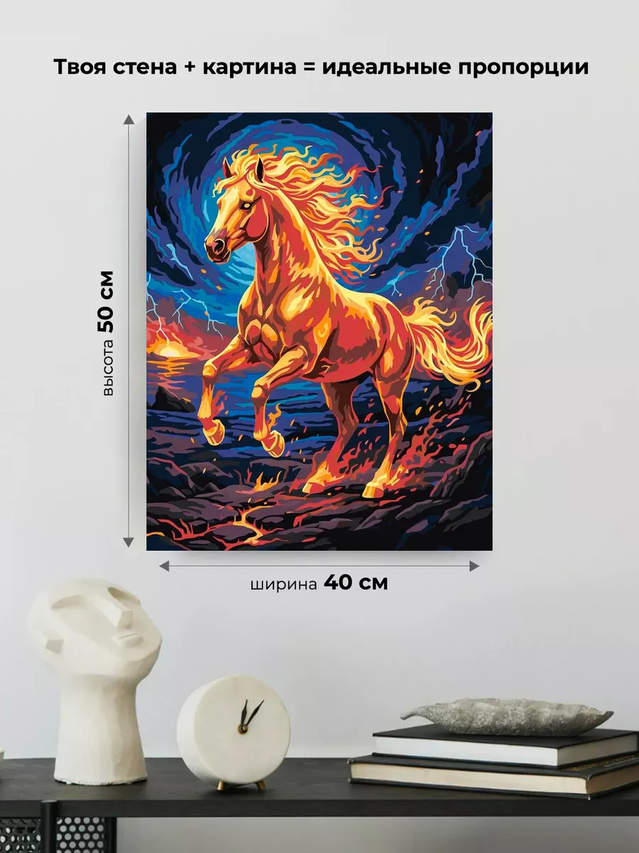 Картина по номерам Красная огненная лошадь Символ года — картинка 3