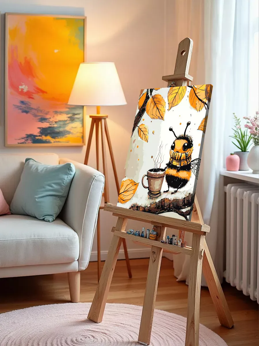Картина по номерам Милый шмель пьет кофе осенью — картинка 10