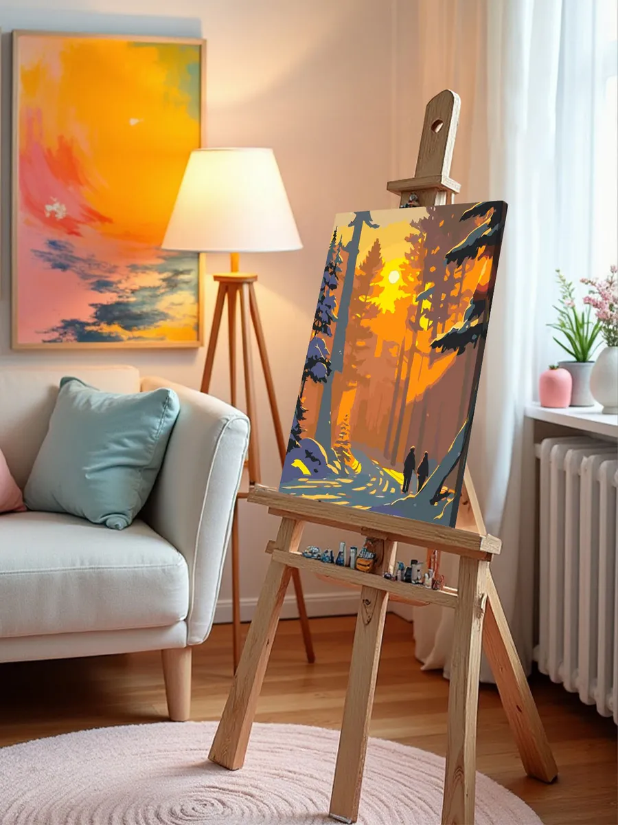 Картина по номерам Снежная зима в лесу на закате — картинка 9