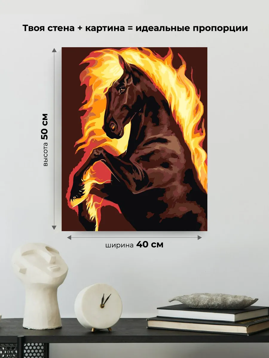 Картина по номерам Лошадь с огненной гривой Символ года — картинка 3