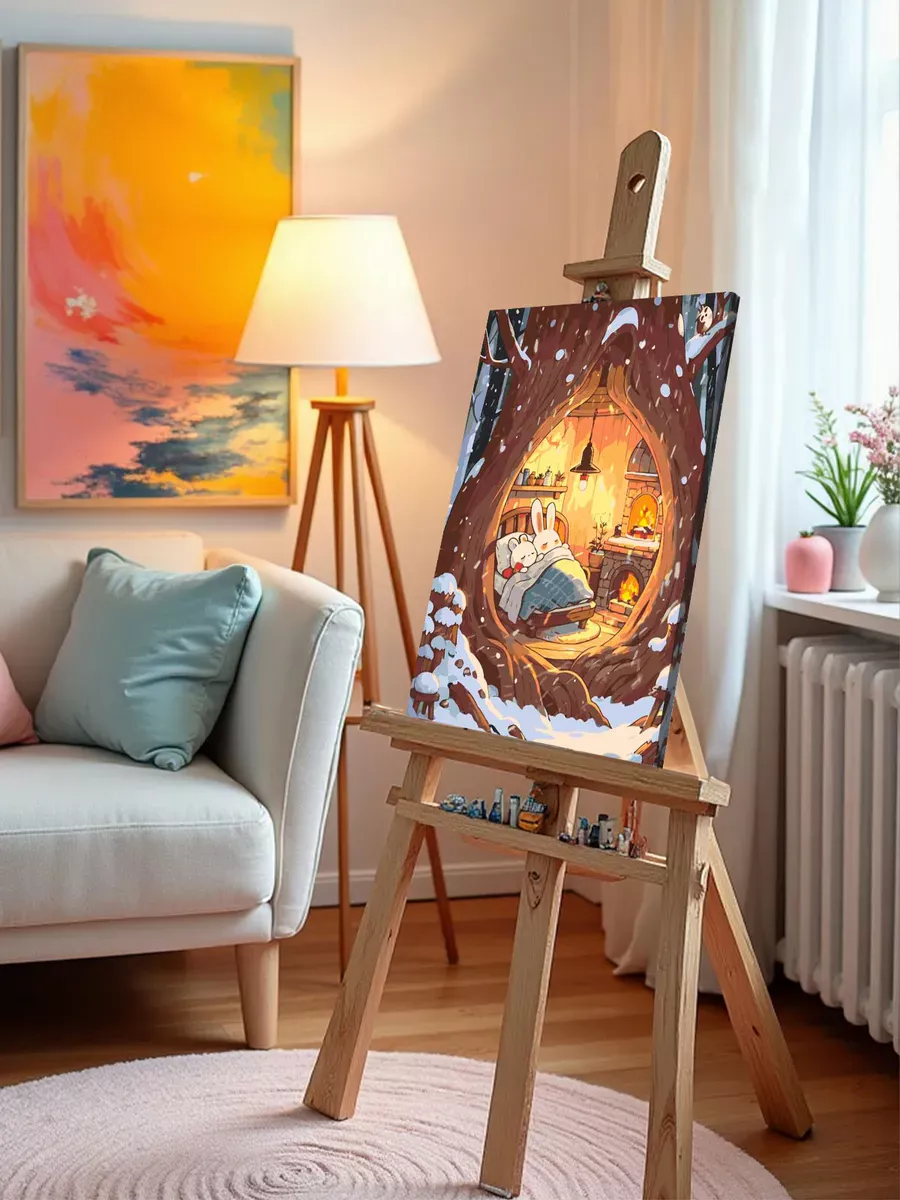 Картина по номерам Уютная зима у милых животных — картинка 9