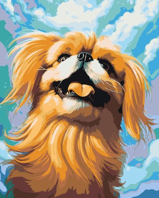Картина по номерам «Собака Пекинес на фоне яркого неба»