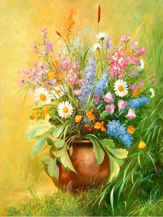 Рисунок на канве «Космея и луговые цветы»