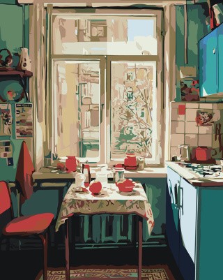 Картина по номерам Дома панельки родные эстетичная кухня