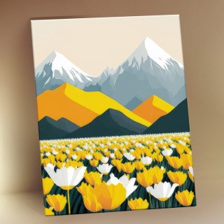 Картина по номерам с поталью «Цветущие поля в горах»