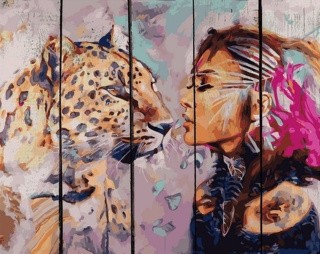 Картина по номерам по дереву RADUGA «Девушка и ягуар»