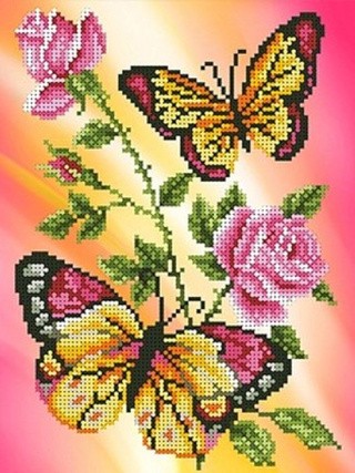 Рисунок на ткани «Бабочки и розы»