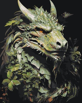 Картина по номерам «Зеленый древесный дракон в листьях»